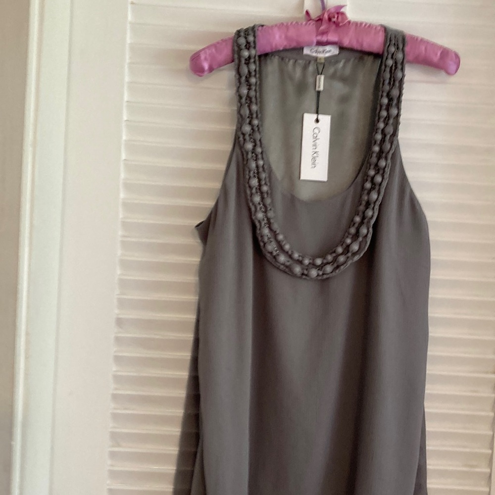 Calvin Klein gray tunic with bead trim.
